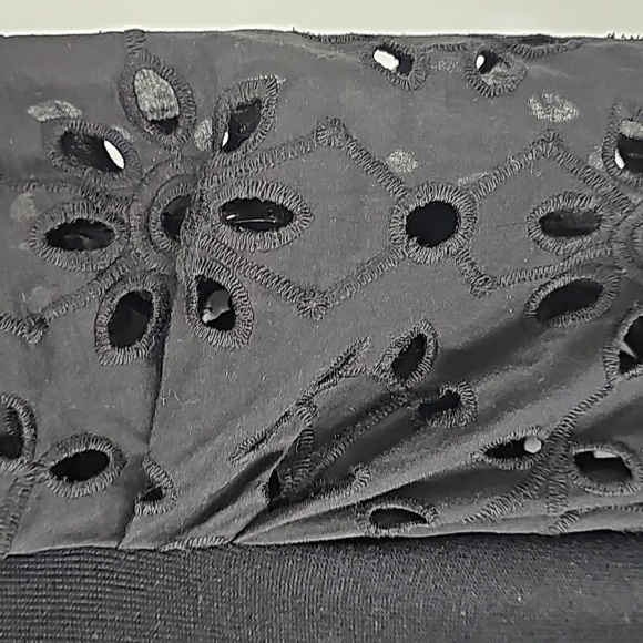 Express Black Bodycon Midi Sweater Dress w Puffed Cutout Scalloped Long Sleeves - Picture 16 of 17